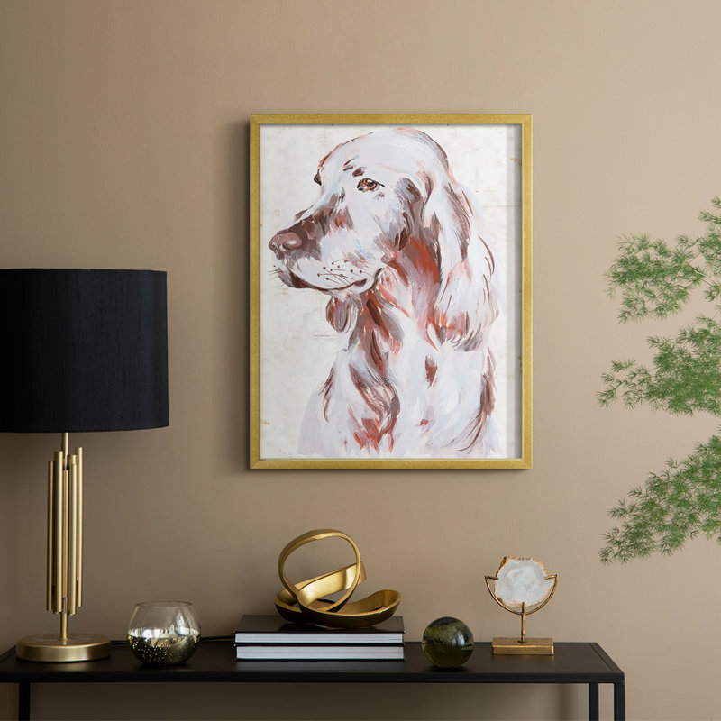 «Sitting Dog III», reproduction encadrée - bois massif, Doré
