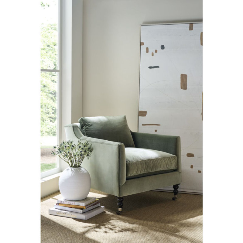 Madeline Accent Chair, Dark Brown Wood, Sage Velvet (15026-23)
