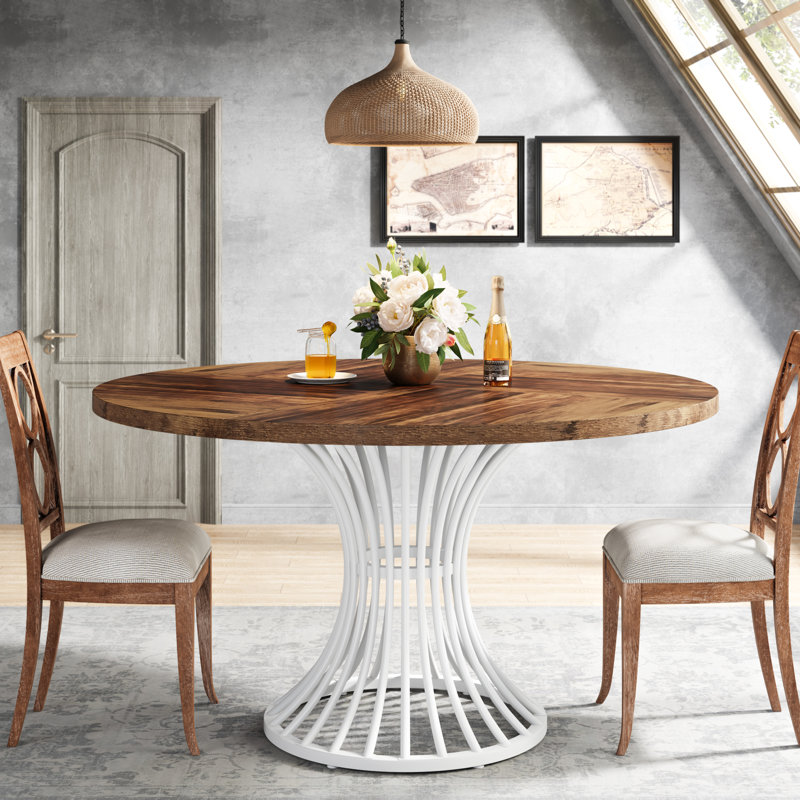 Ashiyah Round Metal Base Dining Table, Brown, White