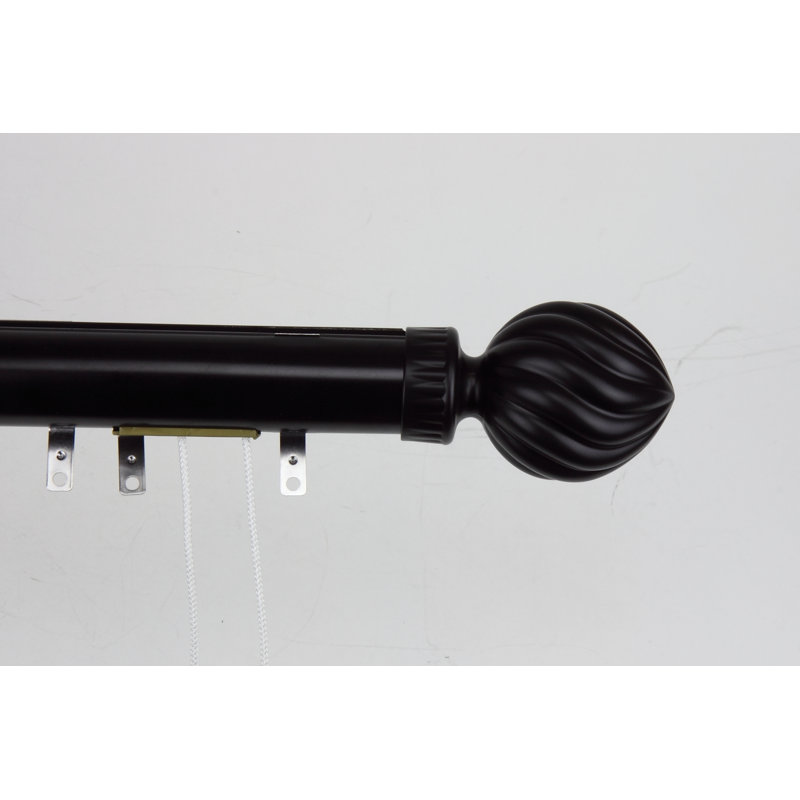 Elite Traverse Fluted Ball Centre Open Single Curtain Rod and Hardware Set, 30" - 48" W, Noir