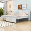 Lit plateforme double tapissier en bois avec lit gigogne et tête de lit-258239005