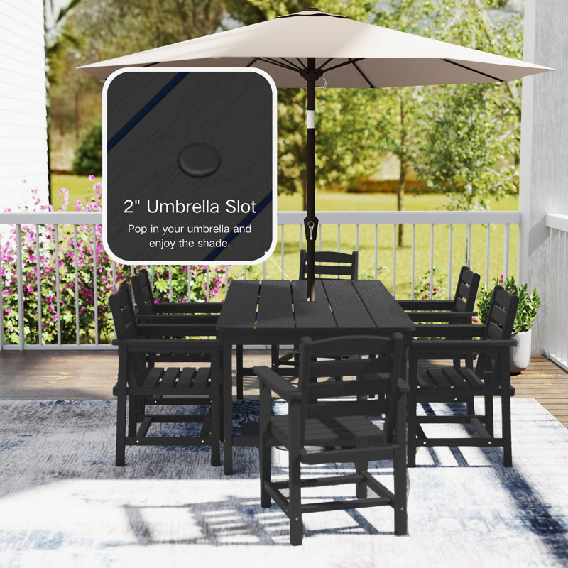 Black All-Weather Outdoor Patio Dining Set (7-Piece), Black