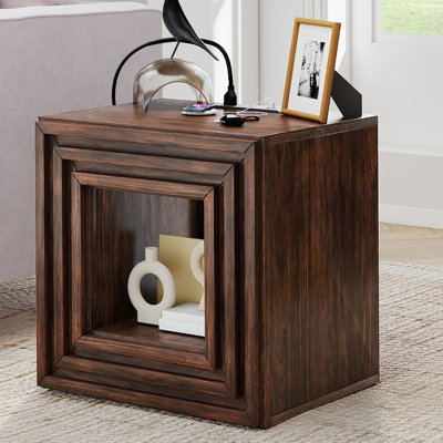 Farmhouse 2-Tier End Table With Drawer & Charging Station
