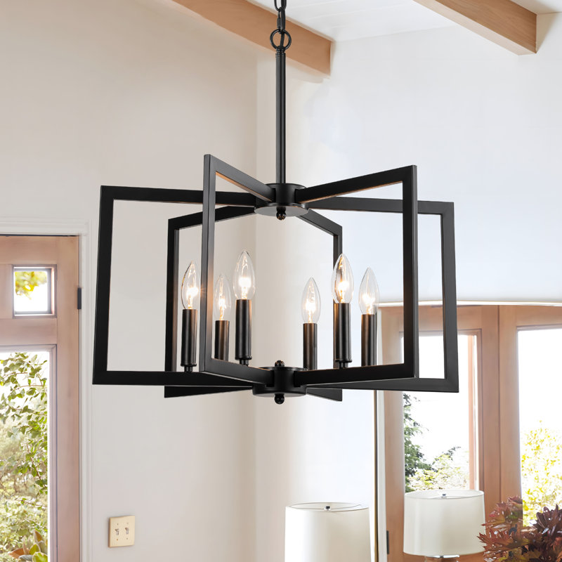 Lustre géométrique Qun Farmhouse Lantern, Noir mat, H 11,81 po x l 21,65 po x P 21,65 po