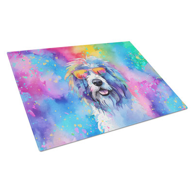 Grande planche à découper en verre Old English Sheepdog Hippie Dawg