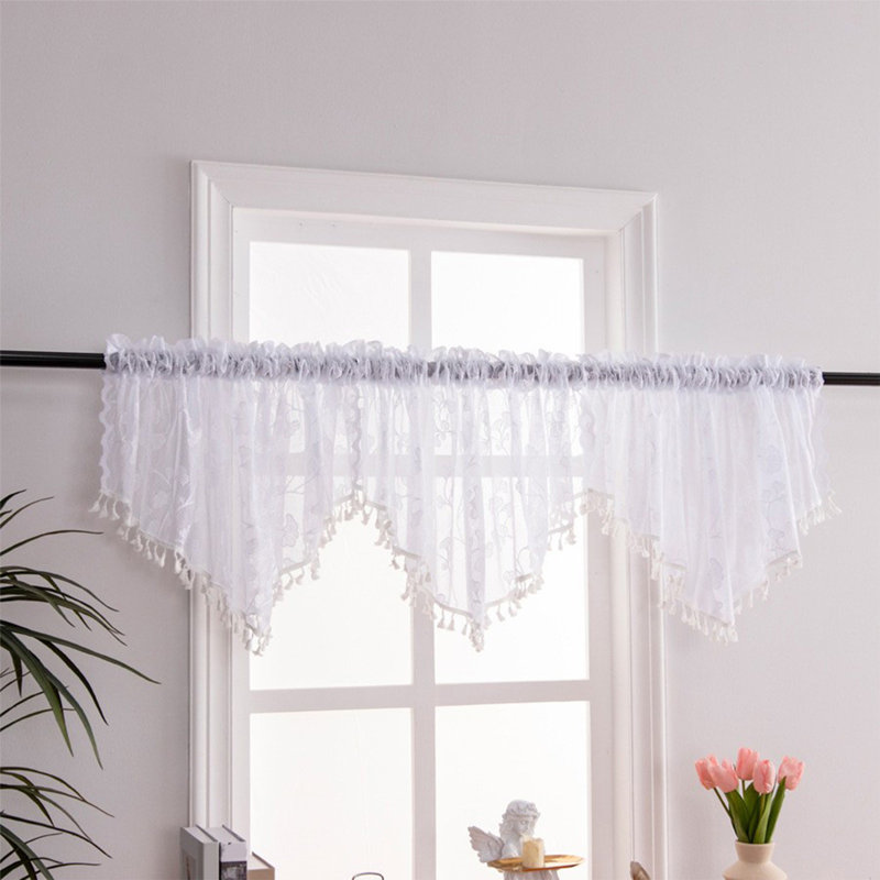 Cantonnière pour petits rideaux en dentelle avec pampilles kbndieu, White