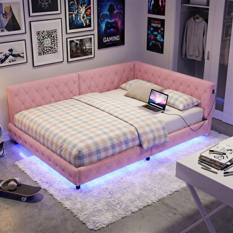 Upholstered Daybed, Pink