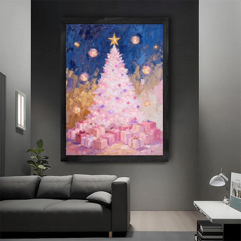 Cadre noir, arbre de Noël rose rêveur, impression élégante de cadre décoratif festif, H 11 po x l 9 po
