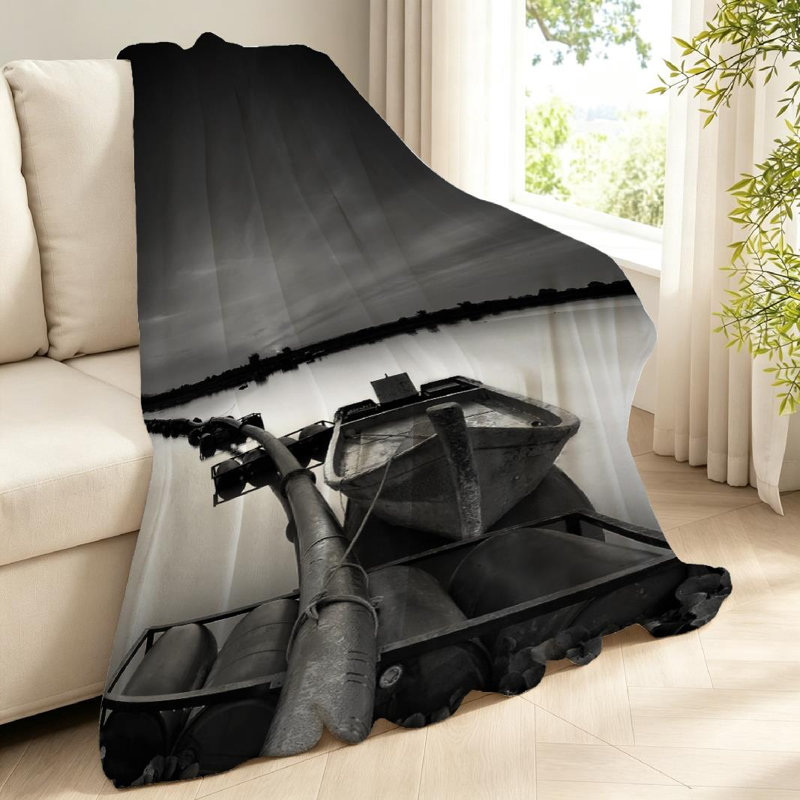 Jeté en molleton noir ultra doux en flanelle, impression d'un seul côté, Throw 40" x 50"