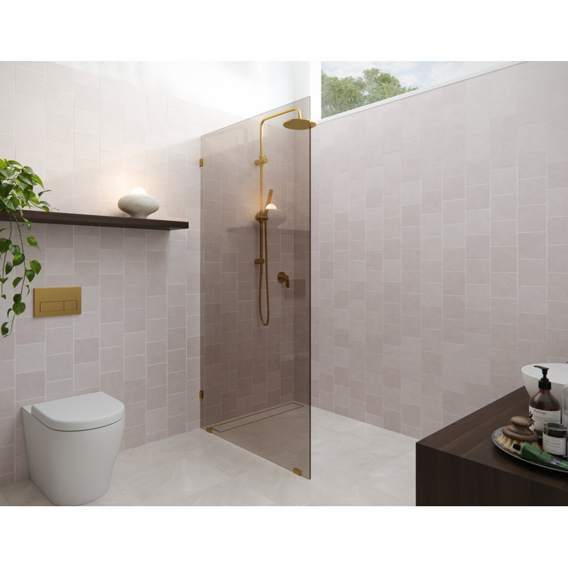 Ursa 36 in. x 78 in. Fully Frameless Bronze Tinted Single Fixed Shower Panel, Satin Brass