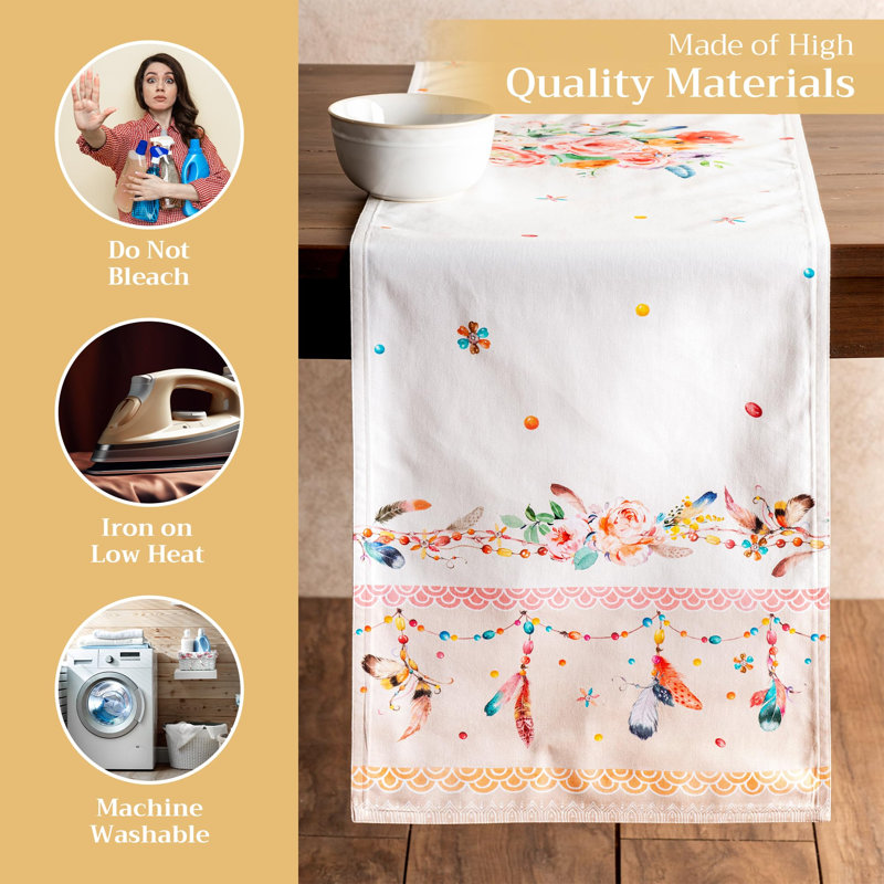 Maison d' Hermine Table Runner 100% Cotton Double Layer Table Runners 72 inches Long Decorative for Home Kitchen Dining Valentines Day Decorations Spring Summer (Ibiza - Beige, 14.5" x 72")