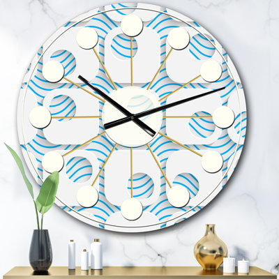 Horloge murale 3D blanche et bleue III - Mid-Century