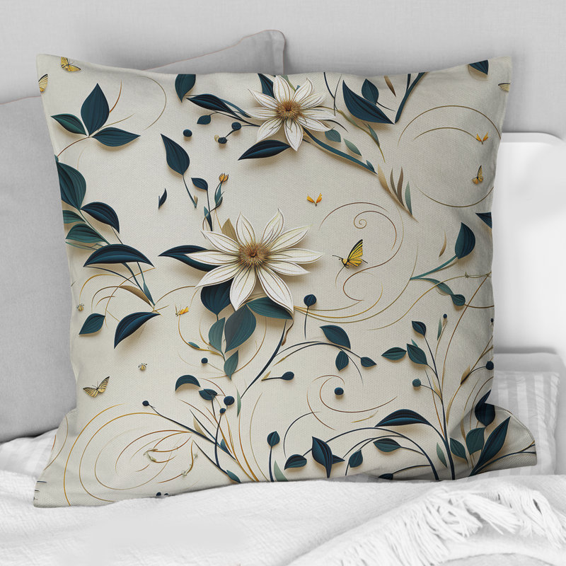 Coussin en polyester blanc et bleu sarcelle, H 16 po x l 16 po