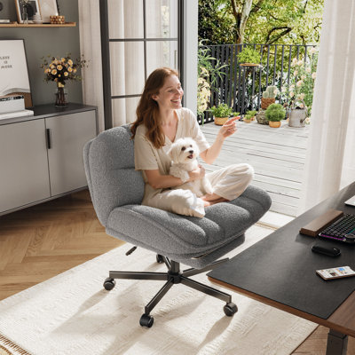 6.3" Thick Cushioned Cross Legged Swivel Office Chair With Foot Rest And Wheels, Height Adjustable