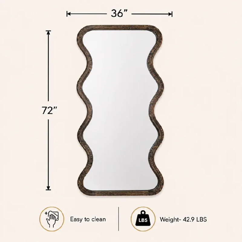 Miroir mural en bois, miroir mural irrégulier à forme libre pour décoration intérieure, 36 po x 72 po