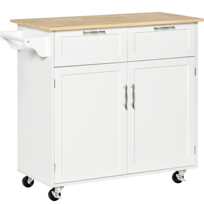 Îlot de cuisine blanc avec armoire réglable - chariot roulant sur roulettes de 41 po, rangement spacieux et tiroirs