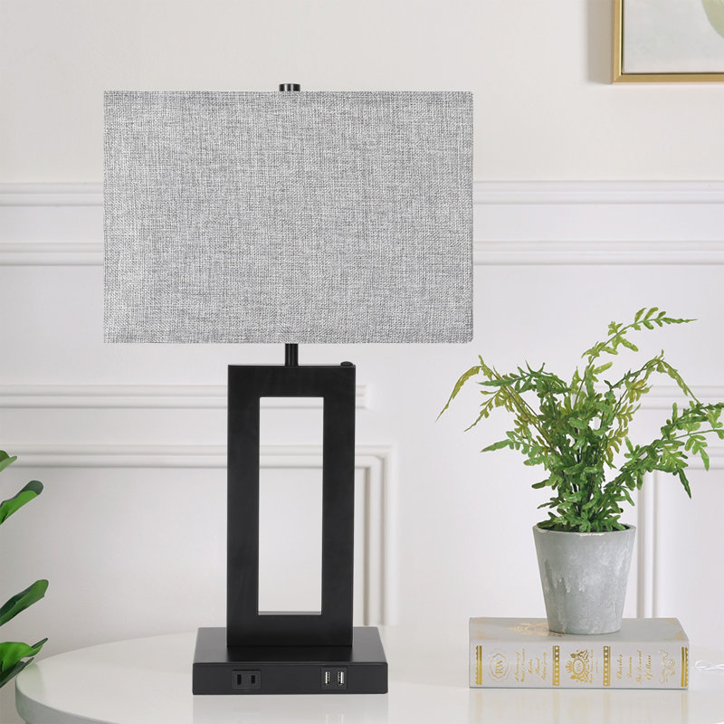 Leanore Metal USB Table Lamp, Black, Grey