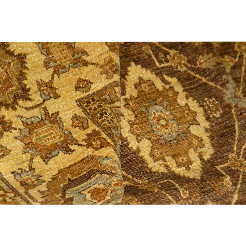 Tapis brun / beige de haute qualité noué à la main de conception unique