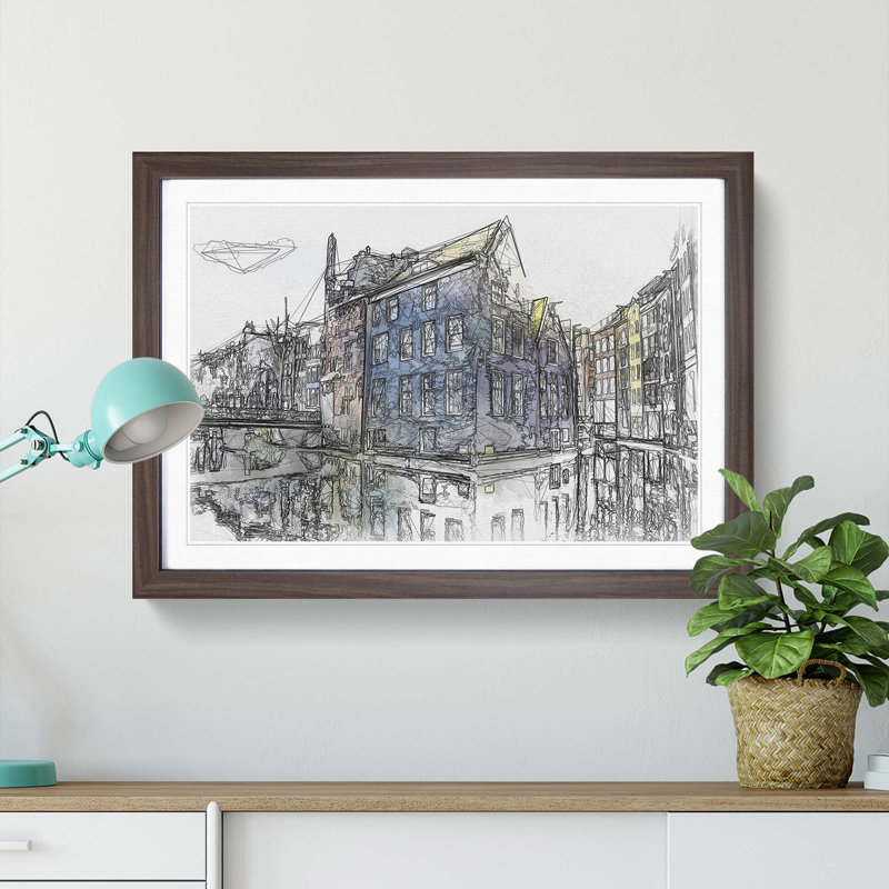 Reflections of Amsterdam in Abstract - Picture Frame Graphic Art Print, Walnut Framed, 62cm H x 87cm W x 2cm D