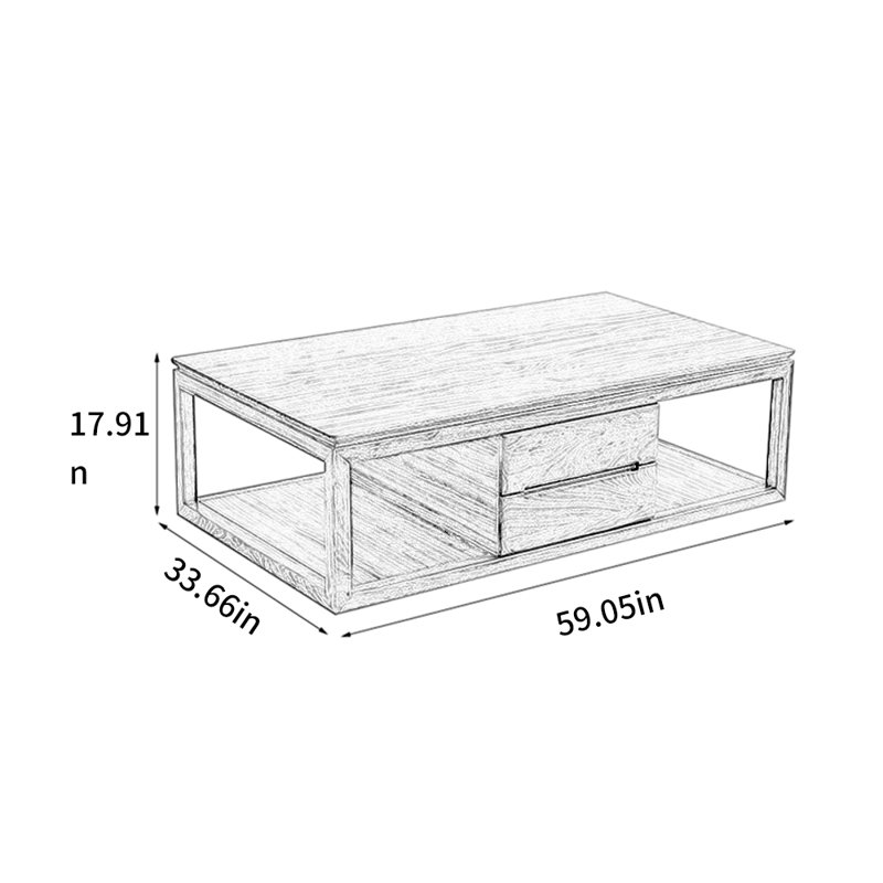 Table basse avec tiroirs et rangement ouvert