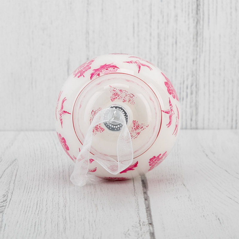 Ginger Jar Blue Glass Ornament, White/Pink