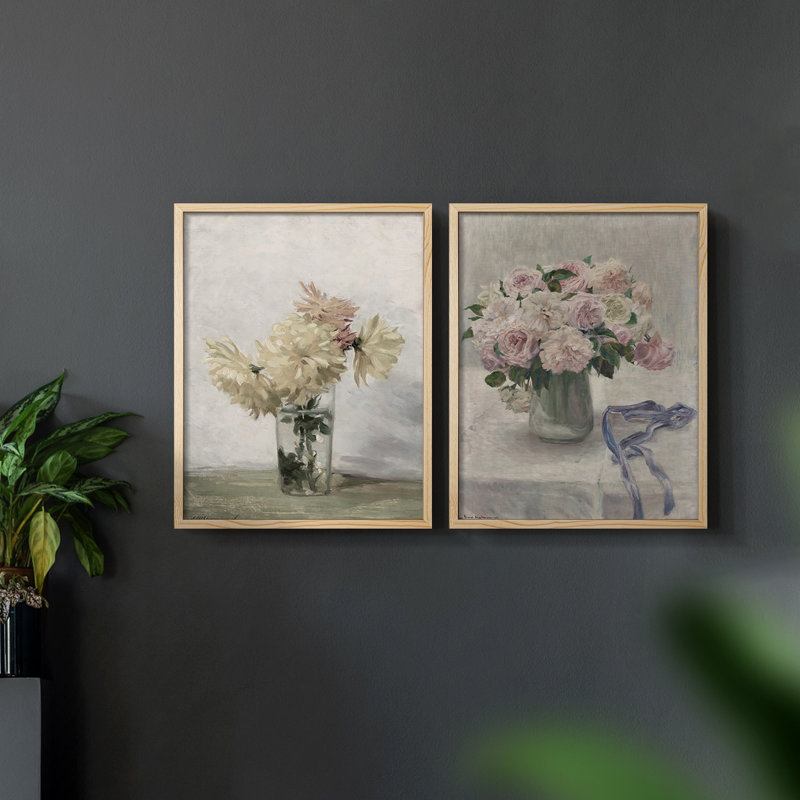Vintage Floral II - estampe numérique encadrée - ensemble de 2, Naturel, H 12 po x l 30 po