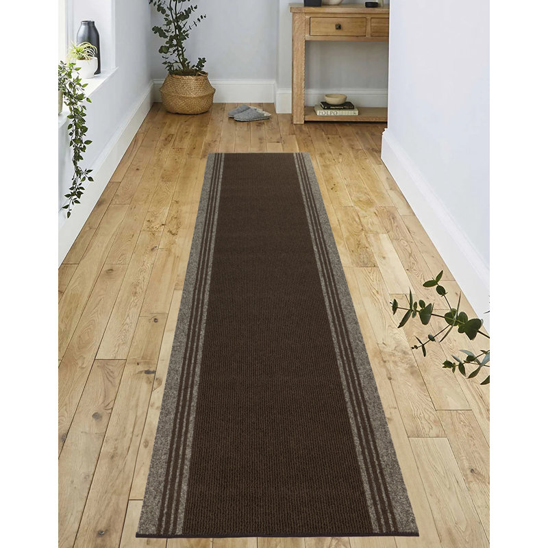 Custom Size Runner Rug Solid Border Brown Berber Style Indoor/Outdoor Non Slip Latex Backing, Runner 2'6" x 7'
