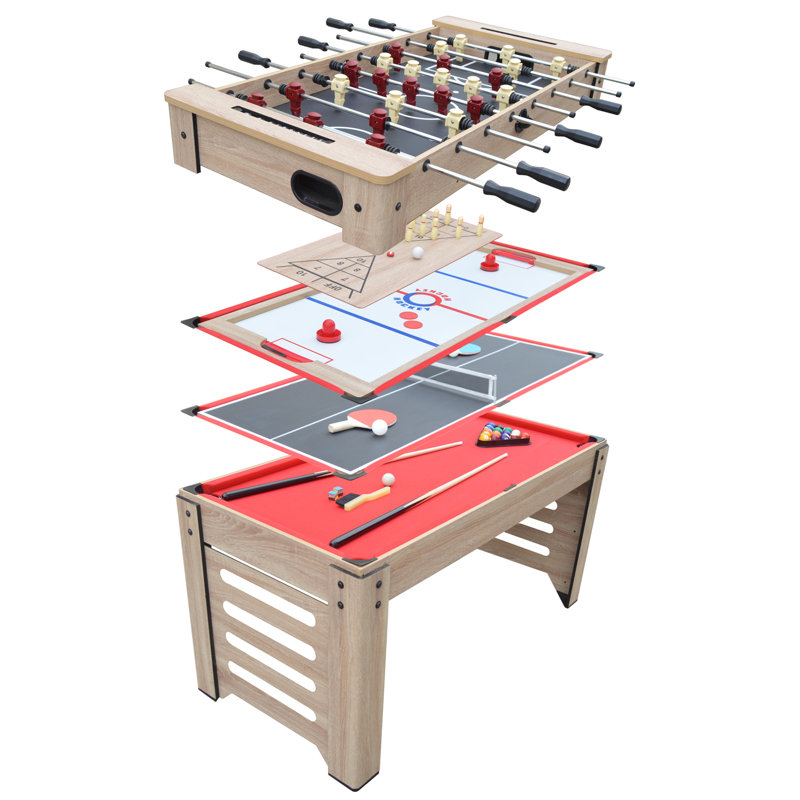 Table de jeu multi madison avec baby-foot, hockey sur glisse, tennis de table, billard, jeu de palets et bowling