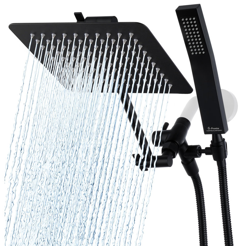 10" Dual Square Shower Head Combo, Rain Shower Head, 3-Way Diverter, 71" Extra Long Hose, Matte Black