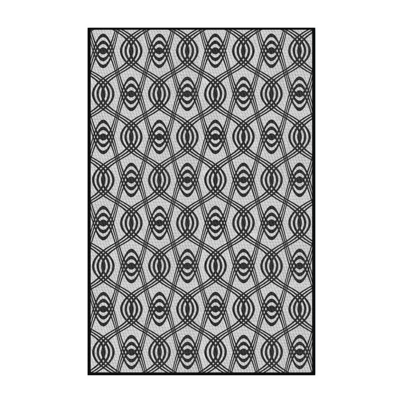 Tapis gris/zone noire à motifs, Rectangle 5 pi x 7 pi