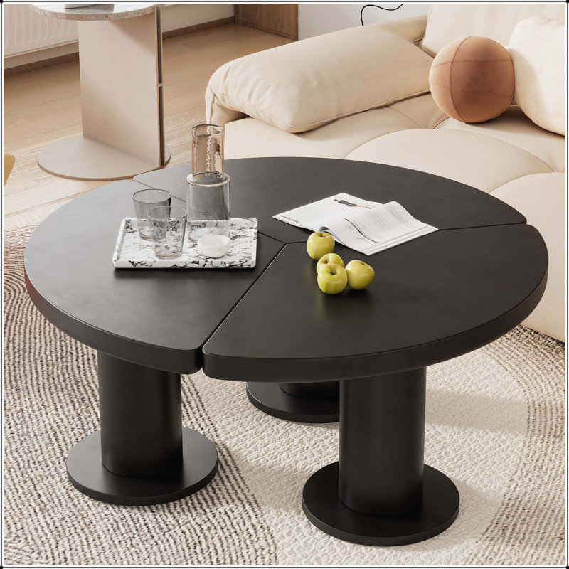 Table basse ronde à assemblage de pétales F39.4 ", table centrale de style crème avec 3 pieds épais, table de bout minimaliste irrégulière pour le salon