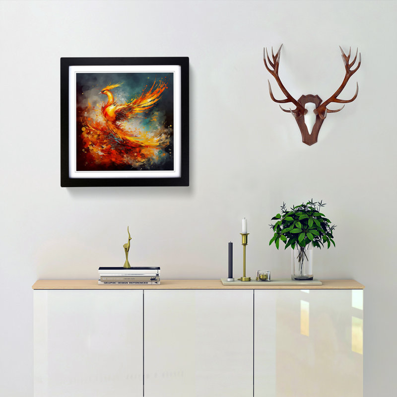 Phoenix Abstract No.2 - Single Picture Frame Print on Wood, Black