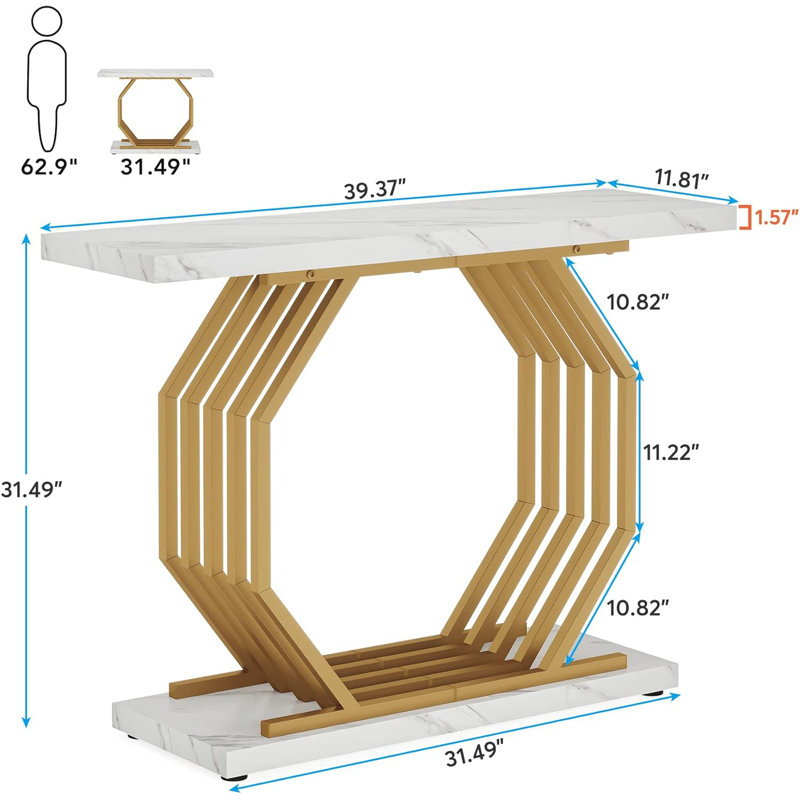 Modern Gold Marble Accent Entryway Console Table