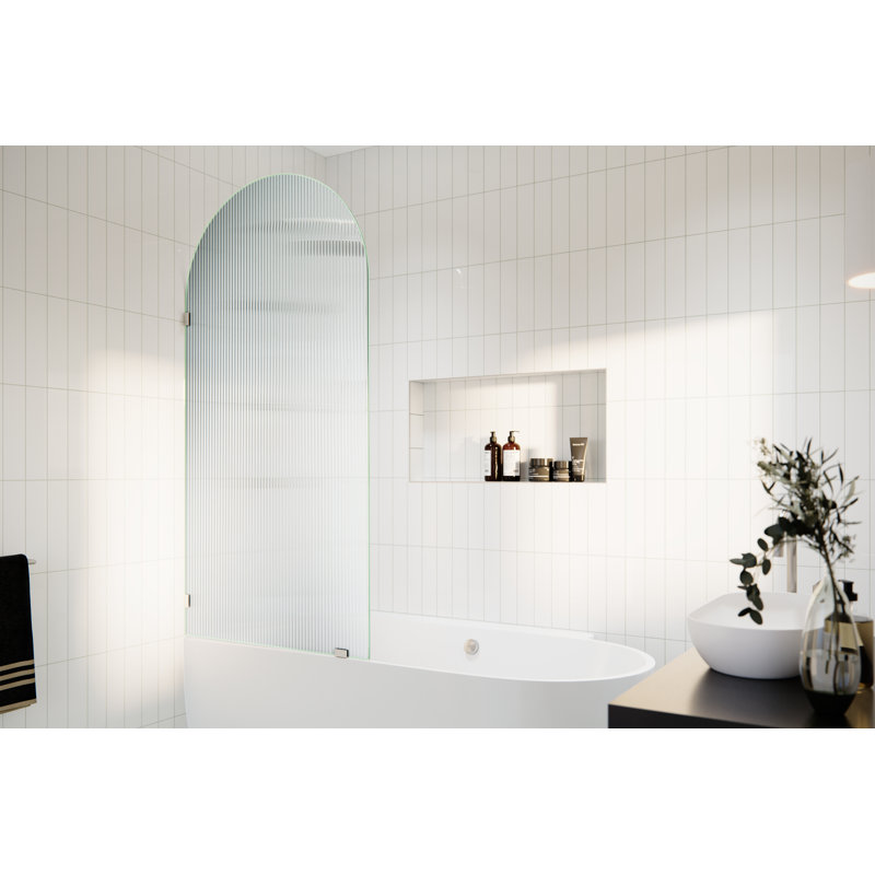 Maven 34 in. x 66.75 in. Frameless Arched Fluted Single Fixed Bath Panel, Brushed Nickel
