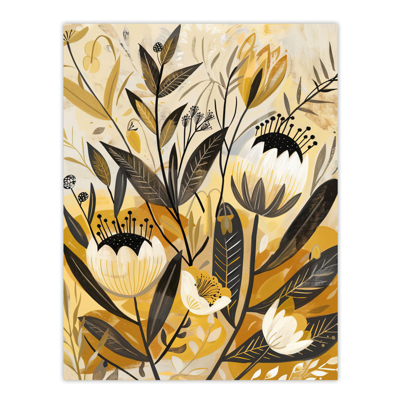 Anemone Flowers Mustard Yellow Boho Design Wall Art Print