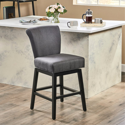 Tabouret de comptoir pivotant gris anthracite - siège en tissu, pieds en bouleau, assemblage facile, hauteur de 40,5 po, tendance