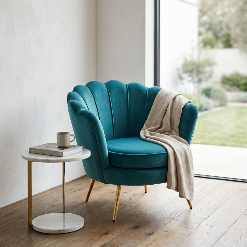 Emma Tufted Wingback Chair, Aqua Velvet