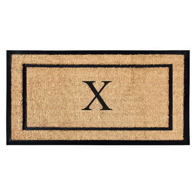 Danielian Rubber Coir Classic Border Monogrammed Doormat  24" x 48" Non-Slip Outdoor Door Mat