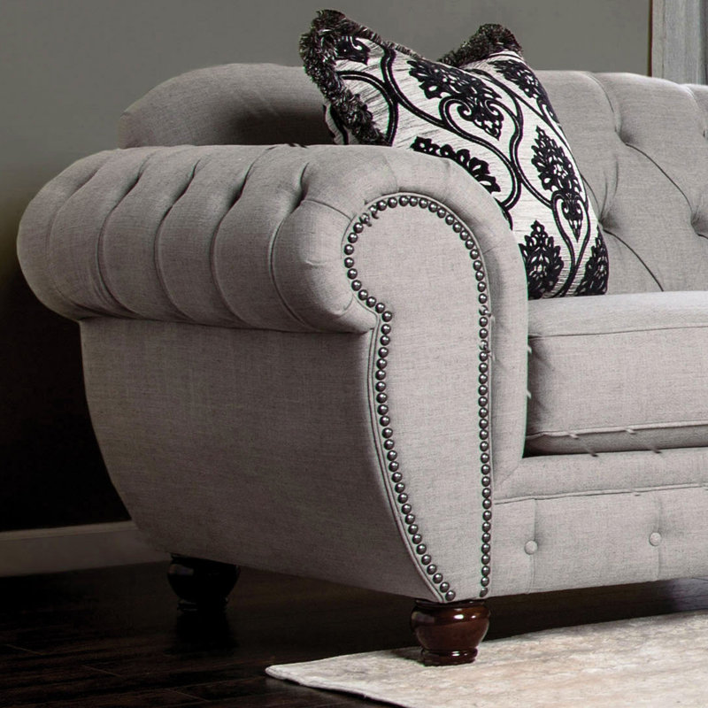 Canapé Chesterfield à accoudoirs roulés avec coussins réversibles 100 po Suffield