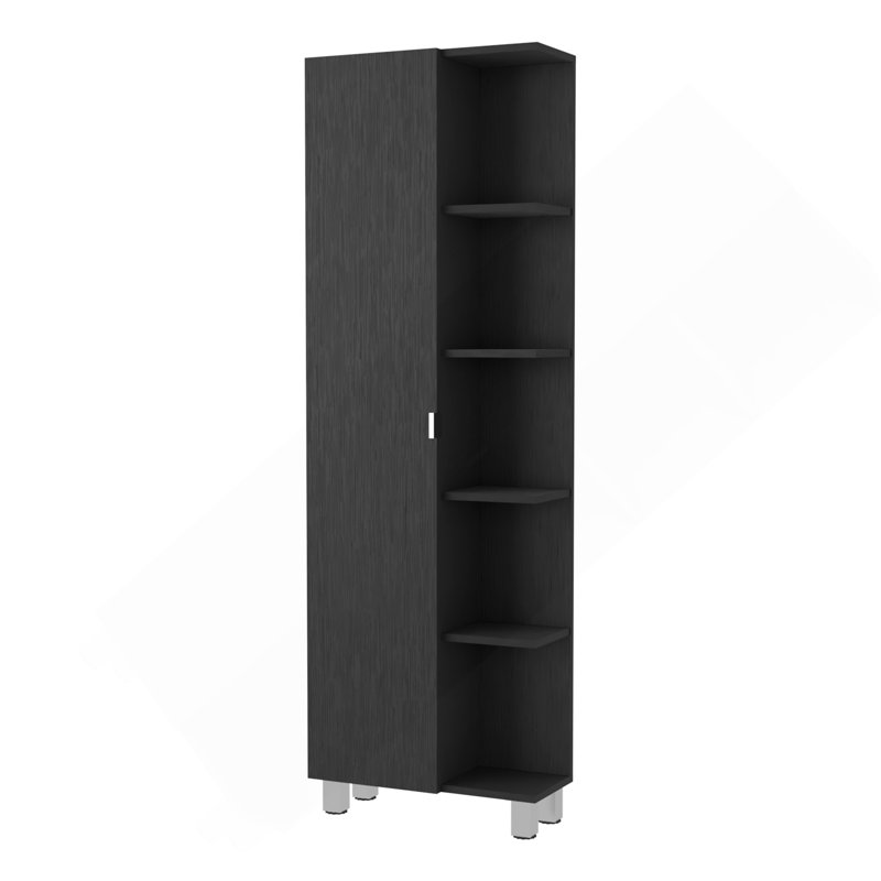 Mirror Linen Cabinet, Four Interior  Shelves, Five External Shelves -Black, Black