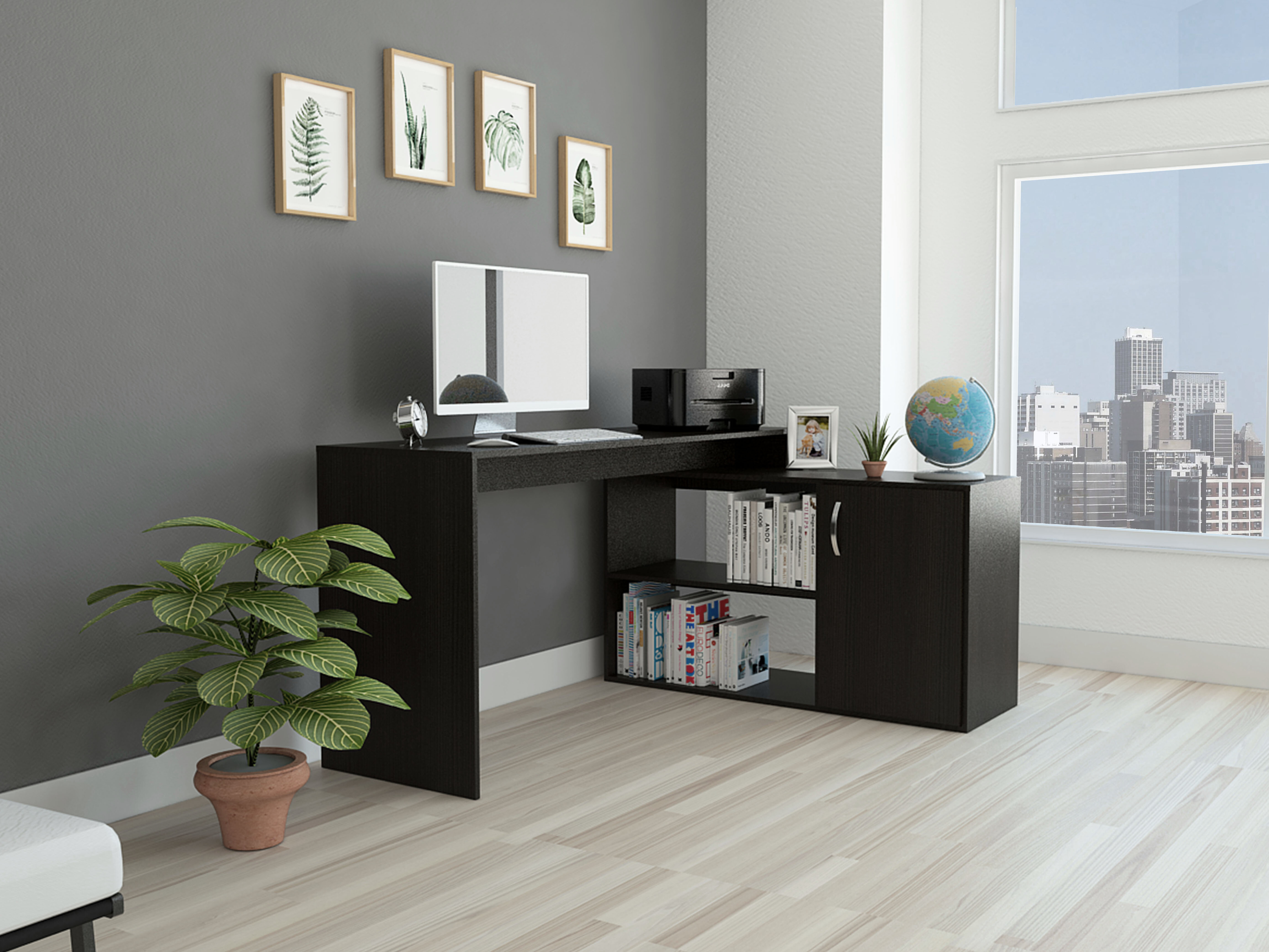 Axis Modern L Shaped Computer Desk with Open and Closed Storage