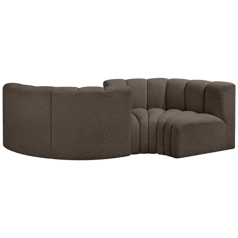 Iyra Upholstered Curved Sectional Reversible, Brown Boucle Fabric