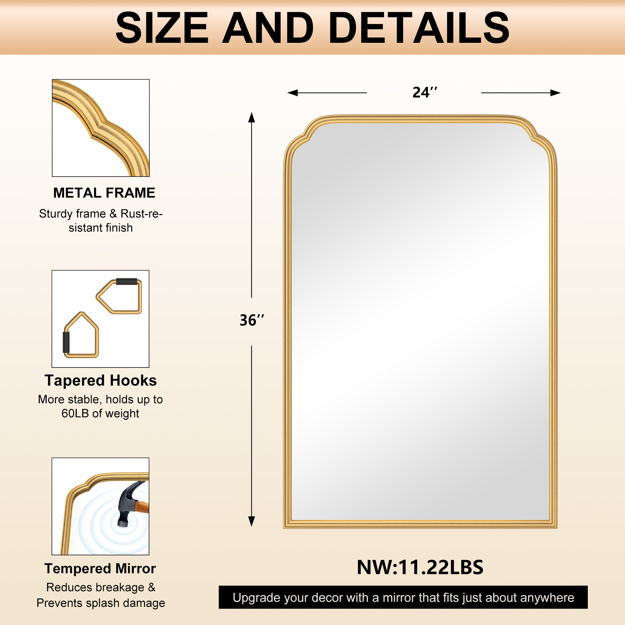 House of Hampton Modern Rounded Corner Rectangle Bathroom Vanity Mirror ...