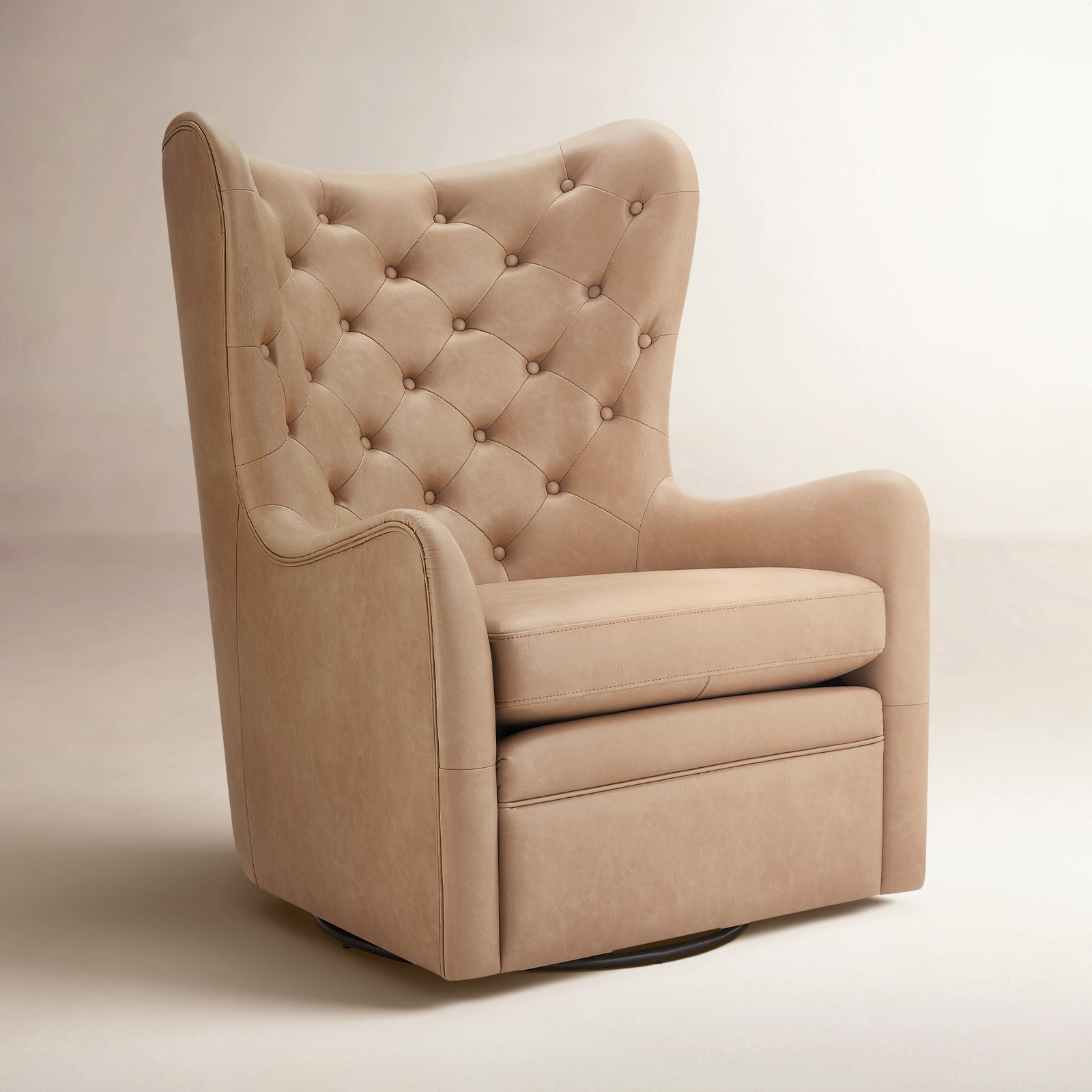 Waverly Swivel Wingback Chair, Copley Tan Faux Leather