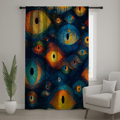 Eyes Window Curtains, Abstract Sheer & Blockout Curtains - 1 Panel