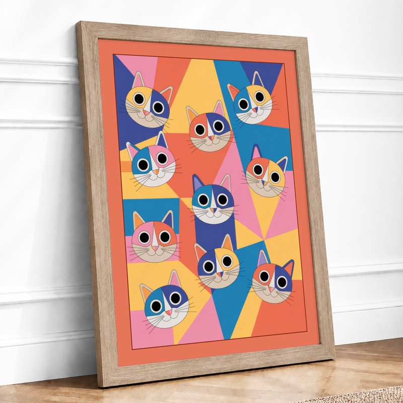 Playful Cats & Geometry Geometric - Print, A3 - 42.0 x 29.7 cm, Oak