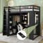 Lit mezzanine simple avec grande armoire, bureau, plateau à clavier coulissant et station de recharge, tout-en-un noir compact-1518170168