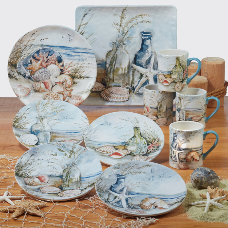 Coastal Landscape Multicolor Ceramic Soup and Pasta Bowls Set