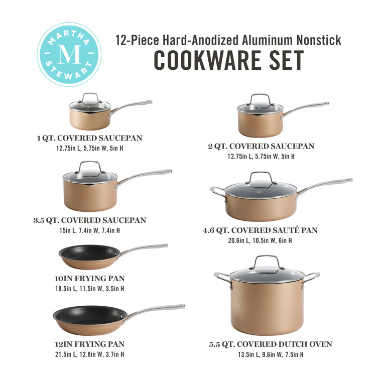 Martha Stewart Everyday Charlemont 12-Piece Aluminum Cookware Set, Teal, Size: Assorted