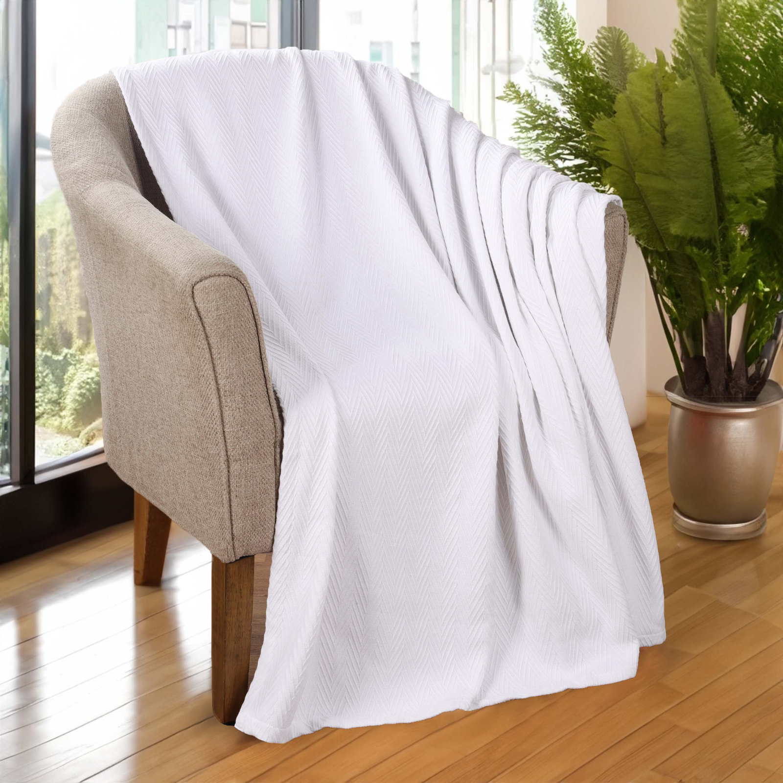 Jareth Cotton Throw Blanket, White, King